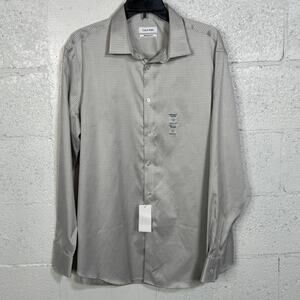 Calvin Klein Men's Reg-Fit Stretch Cotton Dress Shirt Taupe Multi 17 34/35 $98